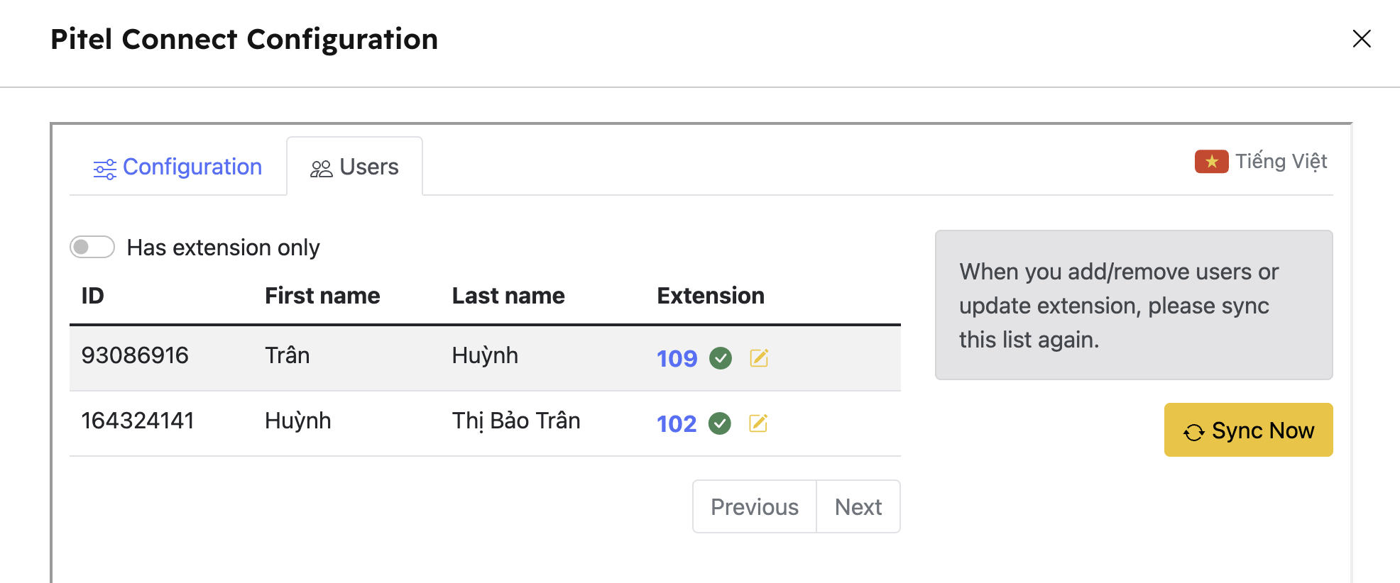 Extension Saved Successfully